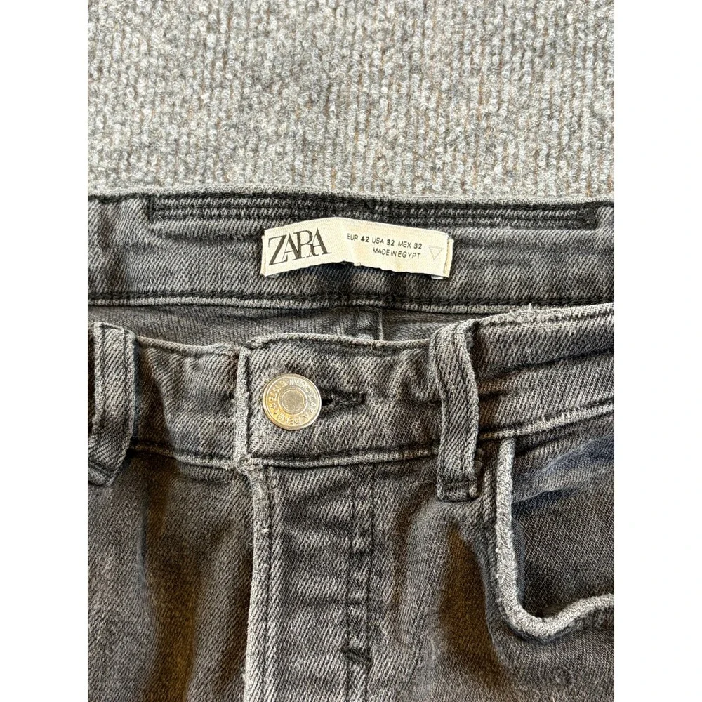 Zara Man Skinny Distressed Jeans Faded Black Ripped Denim Size 32
